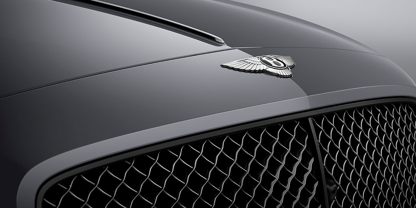 Bentley Mougins Bentley Flying Spur S Cambrian Grey colour, featuring Bentley insignia and assertive matrix front grillle