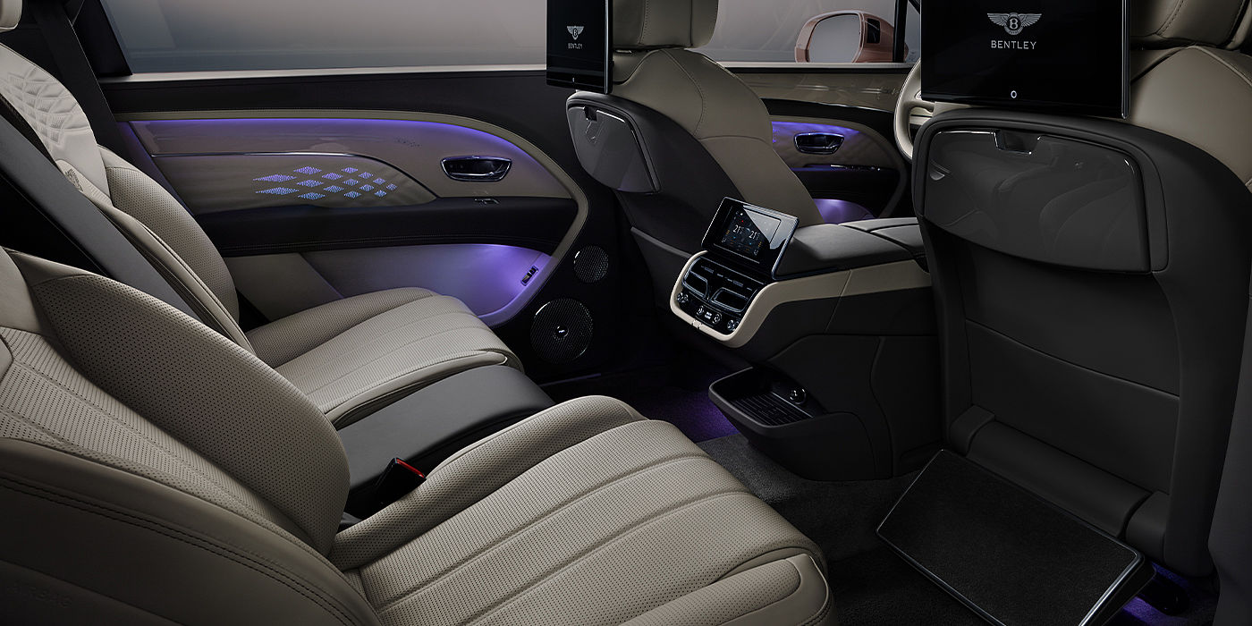 Bentley Mougins Bentley Bentayga EWB Azure SUV rear interior with Bentley Diamond Illumination
