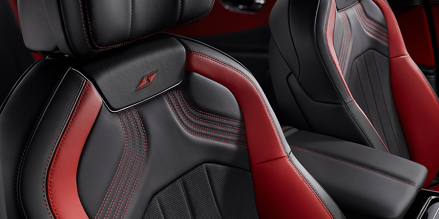 Bentley Mougins Bentley Flying Spur S seat in Beluga black and \hotspur red hide with S emblem stitching
