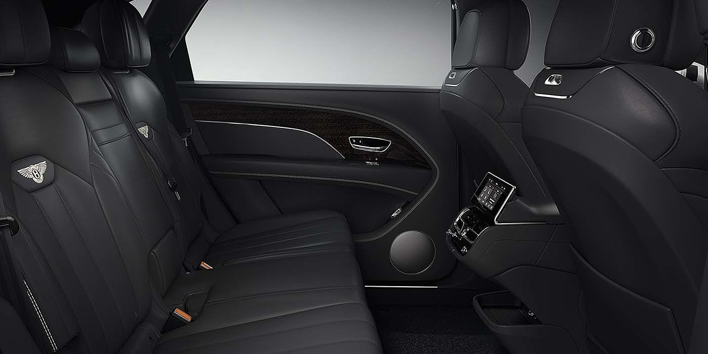Bentley Mougins Bentley Bentayga EWB SUV rear interior in Beluga black leather