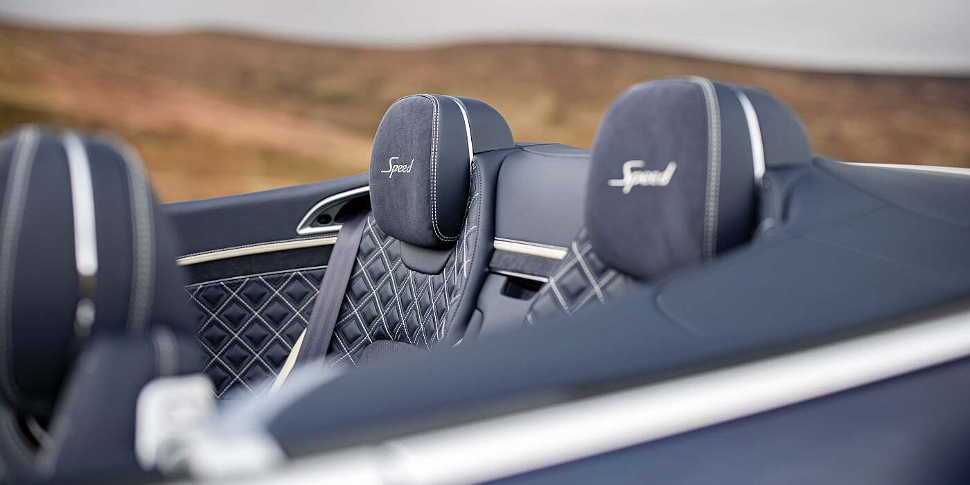 Bentley Mougins Bentley Continental GTC Speed convertible rear interior in Imperial Blue and Linen hide