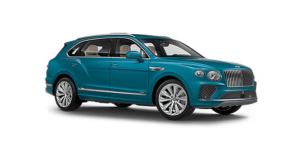 Bentley Mougins Bentley Bentayga EWB Azure front side angled view in Topaz blue coloured exterior. 